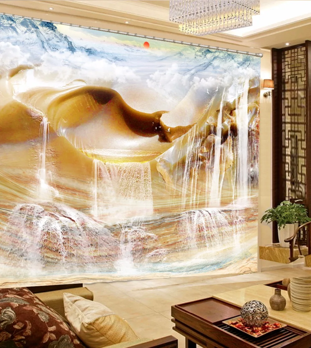 

Photo Customize Size 3D Jade Scenery Curtains Bed Room Living Room Office Hotel Cortinas 3D Curtain Blackout
