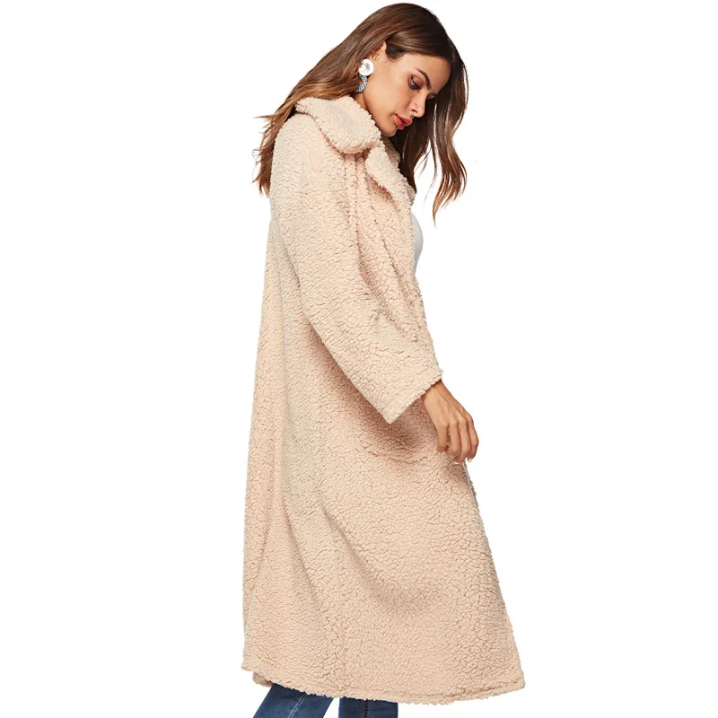 Элегантное женское плюшевое пальто 2018 зимнее плотное из искусственного меха