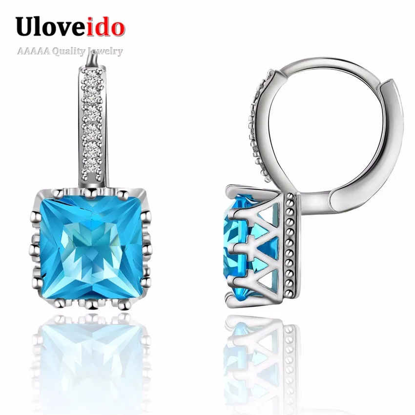 Uloveido 4 цвета геометрические Кристальные серебряные серьги-гвоздики для женщин Подарки модная серьга Brincos с Зелеными камнями BME169