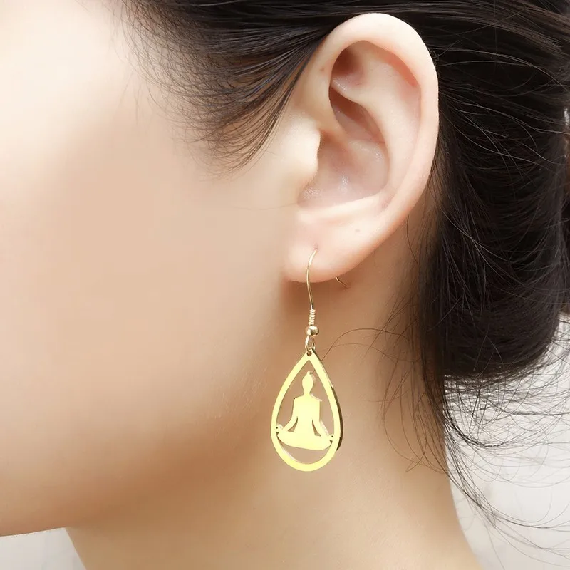 RIR Minimalism Indian OM Yoga Irregular Drop Earrings Stainless Steel Meditation Lotus Elegant Ladies Jewellery | Украшения и
