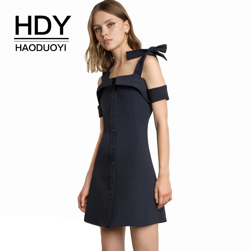 Женские мини платья HDY Haoduoyi повседневные Элегантные темно синего цвета на