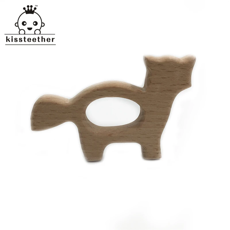 Mordedor de madera Natural de haya org&aacute;nico, lobo de madera Natural, colgante personalizado de madera artesanal, mordedor ecol&oacute;gico para beb&eacute;s, Juguetes-2