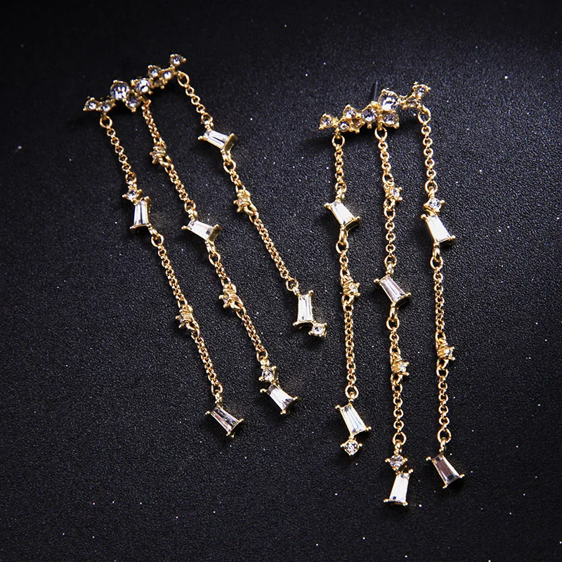 KISS ME Gold Color Alloy Long Tassel Dangle Earrings New Design Clear Crystal Chandelier Women Bijoux | Украшения и аксессуары