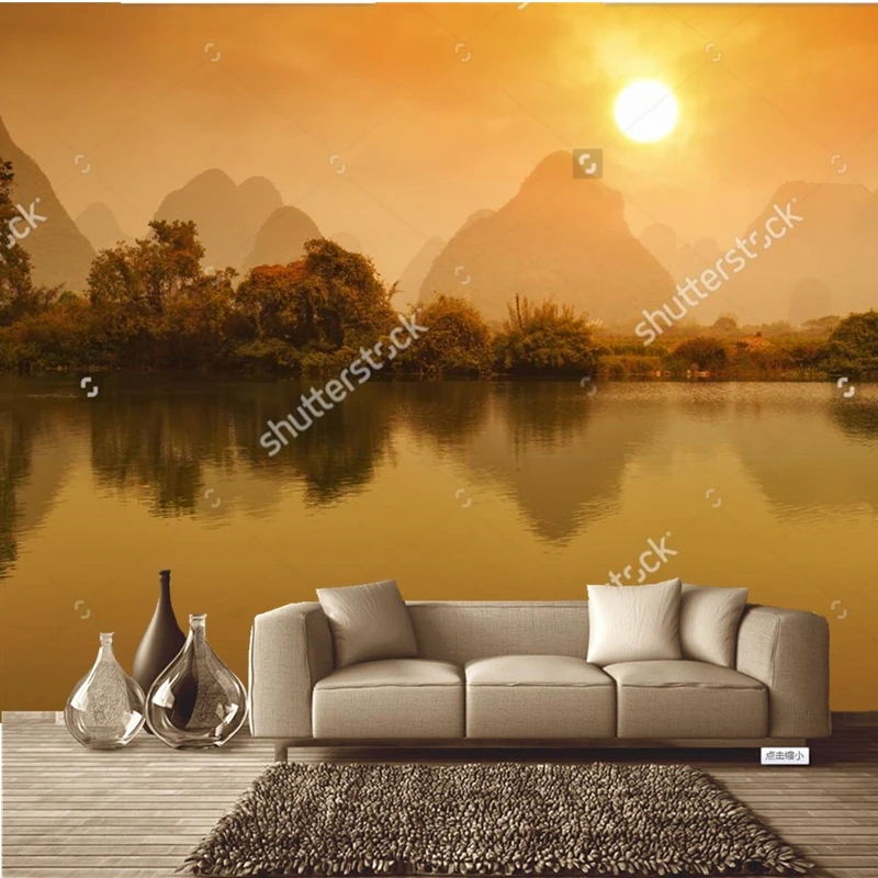 Обои на заказ из Китая пейзаж заката в гилине природный для гостиной спальни