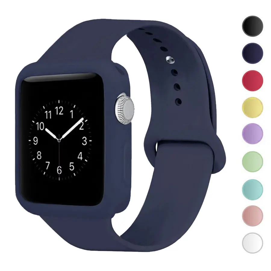 Красочные силиконовые спортивные ремни с бампер чехол для Apple Watch 38 мм 42 40 44