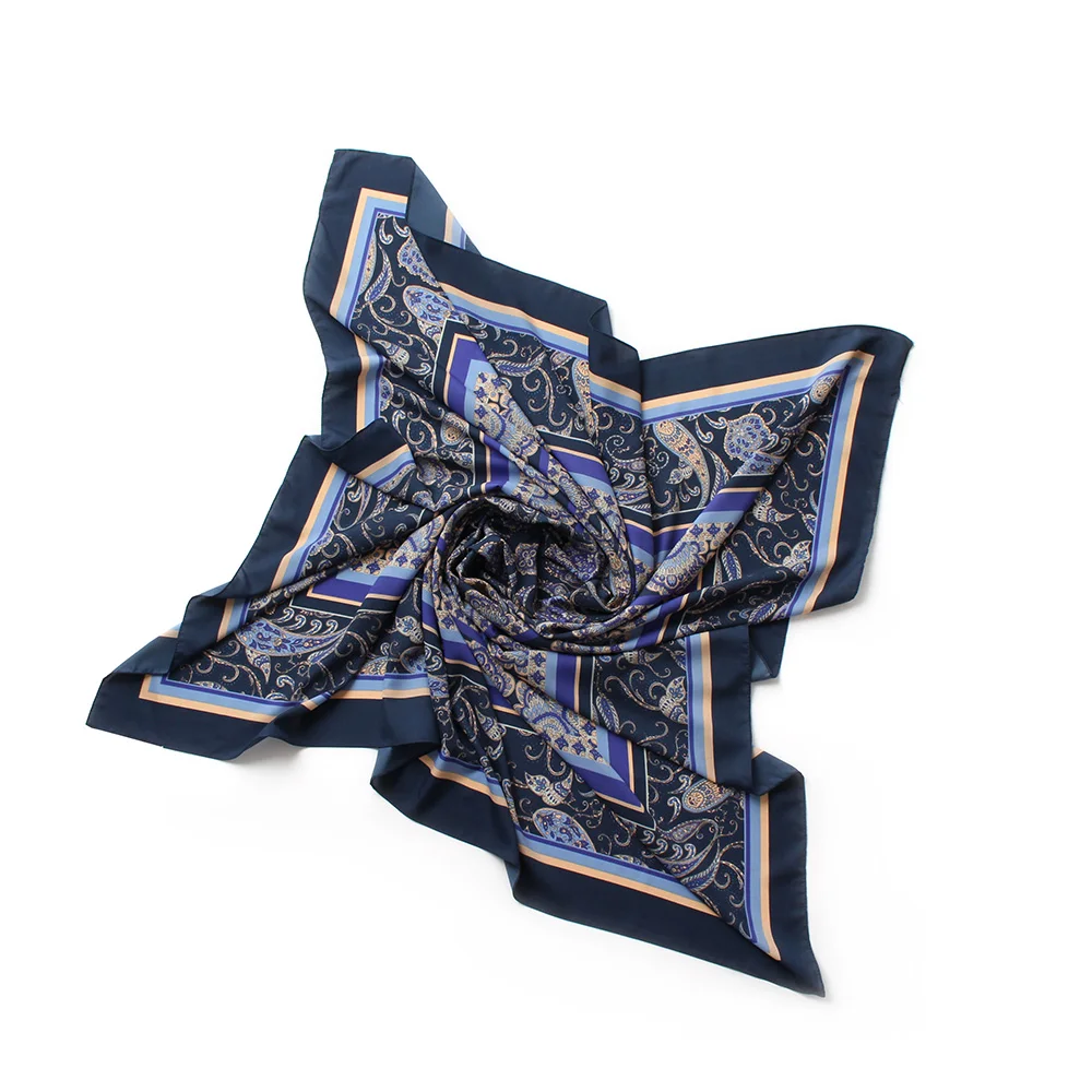 women georgette satin silk square scarf blue paisley print headband bandana lady hijab bufanda shawl 130*130 cm super large | Аксессуары