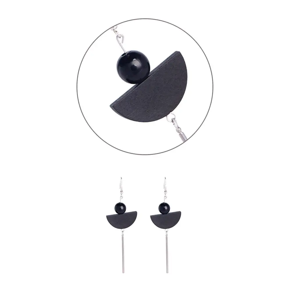 Elegant Black Drop Earrings Fashion Minimalist Long Tassel Wooden Jewelry For Women Accessories | Украшения и аксессуары