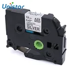 Устройство для изготовления этикеток Unistar, совместимо с Brother, лента для этикеток 12 мм, черная на матовой серебристой зеркальной ленте, принтер для этикеток TZ