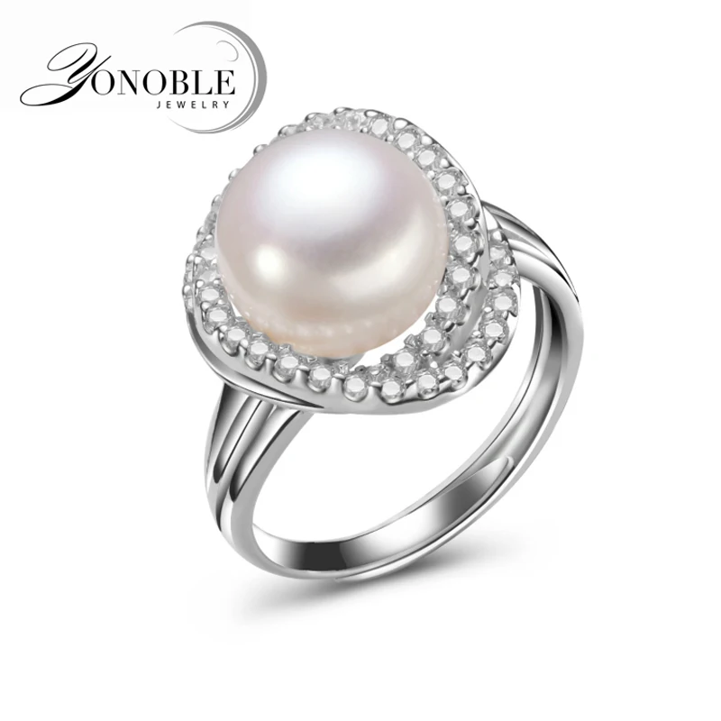 Свадебные пресноводные кольца из серебра 925 пробы с большим жемчугом для женщин