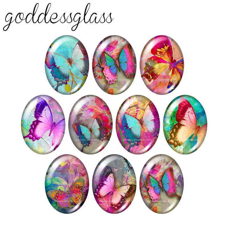 Beauty magical butterfly Hummingbirds 10pcs 13x18mm/18x25mm/30x40mm Oval photo glass cabochon demo flat back Making findings