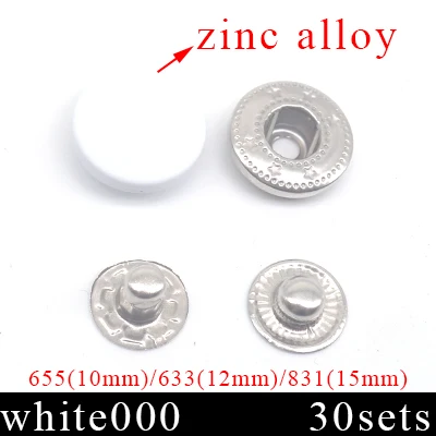 white000 zinc alloy 30 комплектов, металлические латунные кнопки для шитья, застежки для шитья, кожа, ремесло, сумки для одежды, ручная работа, сделай сам, 831/633/655/201/203 - Цвет: white000 zinc alloy
