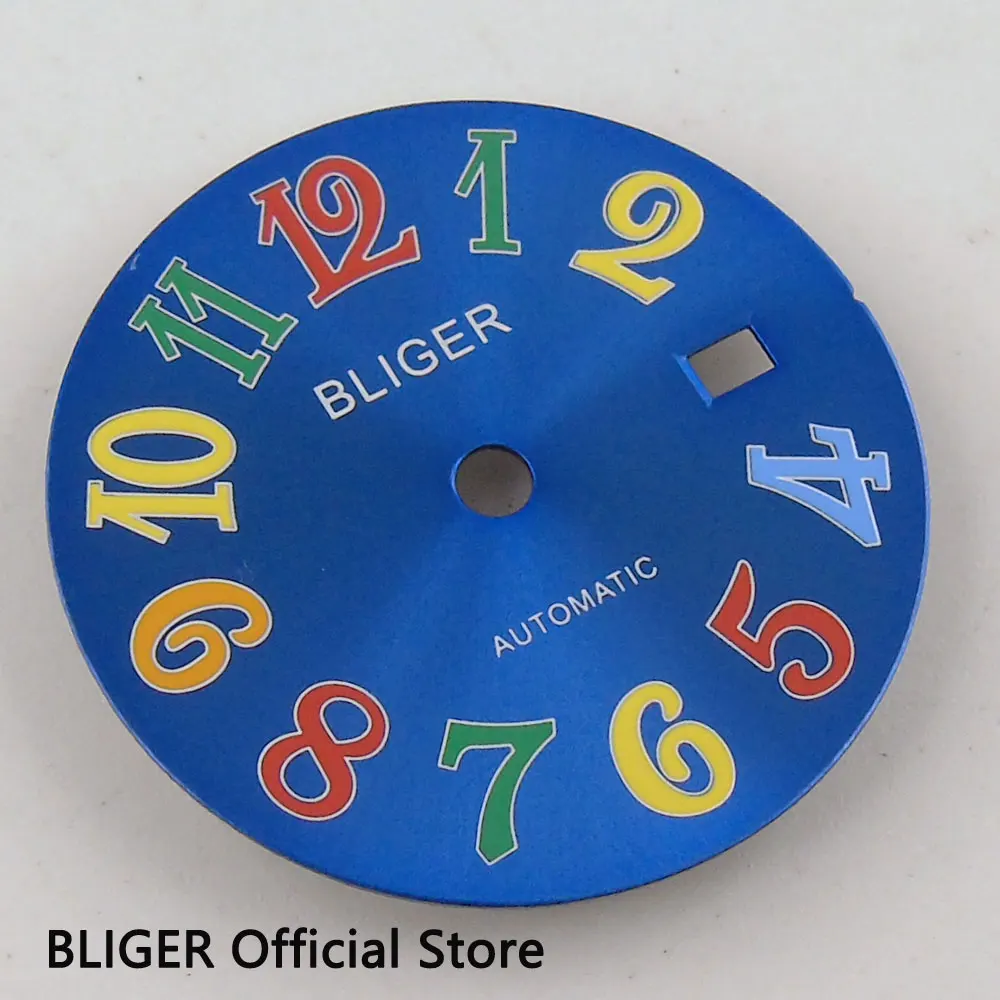 28.5mm BLIGER blue dial colorized number date fit DG 3804 8205 8215 movement men's watch D90 |