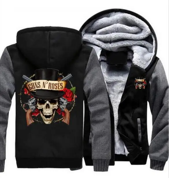 High quality men's Guns N Roses anime hoodie band hip hop long sleeve zipper jacket sports thick coat | Мужская одежда