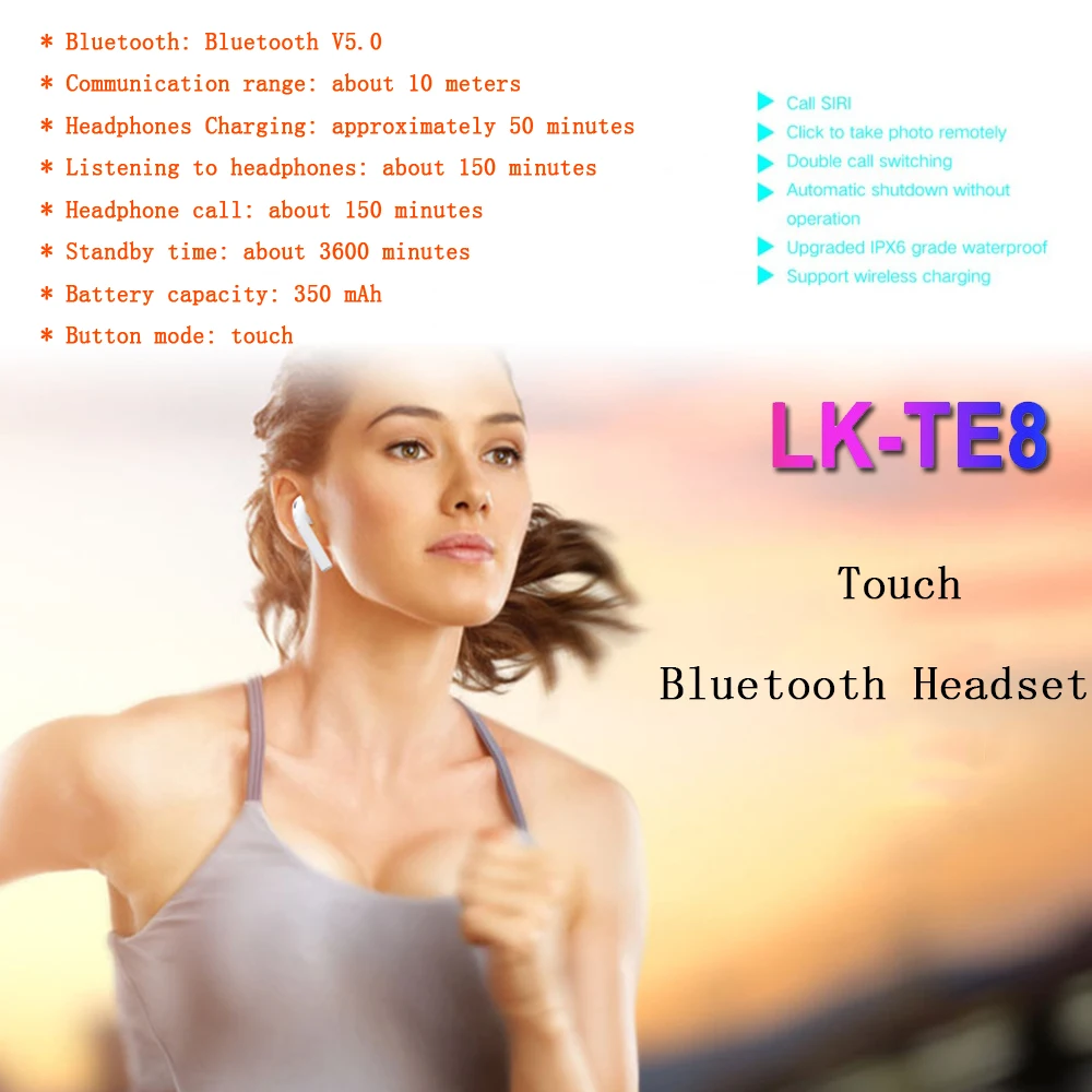 LK TE8 беспроводные bluetooth наушники гарнитура Bluetooth 5 0 стерео Бас портативные