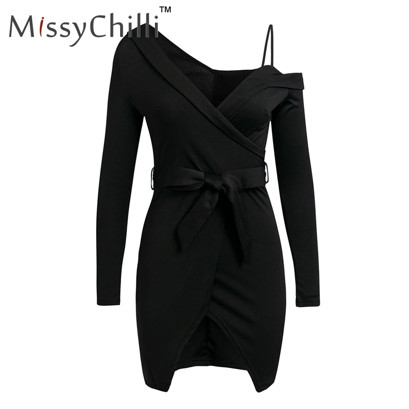 Женское мини платье MissyChilli весеннее облегающее вечернее на одно плечо с