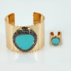 Роскошные ювелирные изделия в форме сердца и круга, синие подвески из камня в оправе чистого золотистого цвета, открытые манжеты, браслет, кольцо