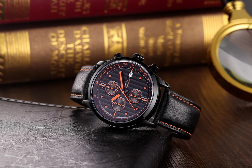 

Original Fashion Designer Black Dial Red Number Chronograph Function Men Wrist Watch