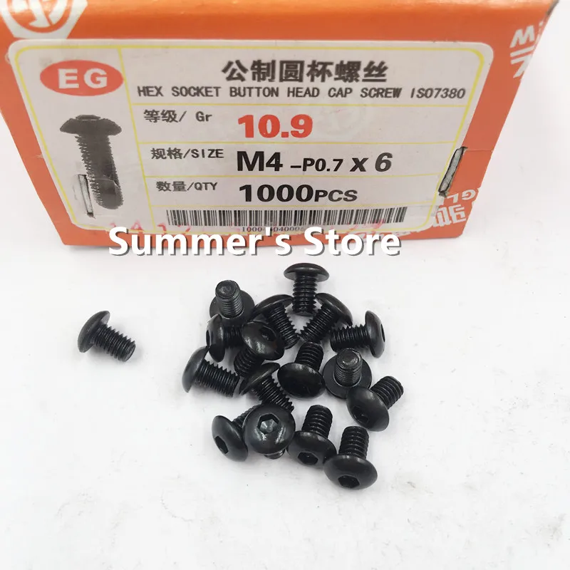 100 шт./лот ISO7380 M4 винт из легированной стали с шестигранной головкой и * 6 мм черный