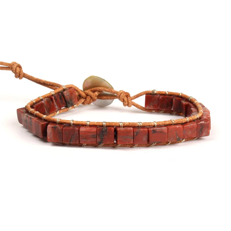 B-B0491-G SHINUS BOHO красочные кости форма натуральный камень один кожаный браслет обёрточная бумага полудрагоценный камень квадратный бисерный Браслет манжета - Окраска металла: B-B0491-G