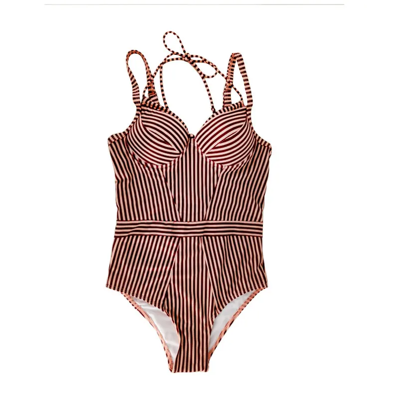 FIGOBELL New Swimwear Women One Piece Swimsuit striped Bodysuit Beach Bathing Suits Swim Wear Maillot De Bain Femme | Спорт и
