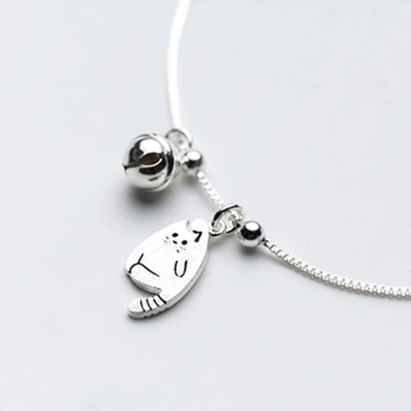 925 серебряные ювелирные изделия счастливый кот колокол кулон браслет/ножной