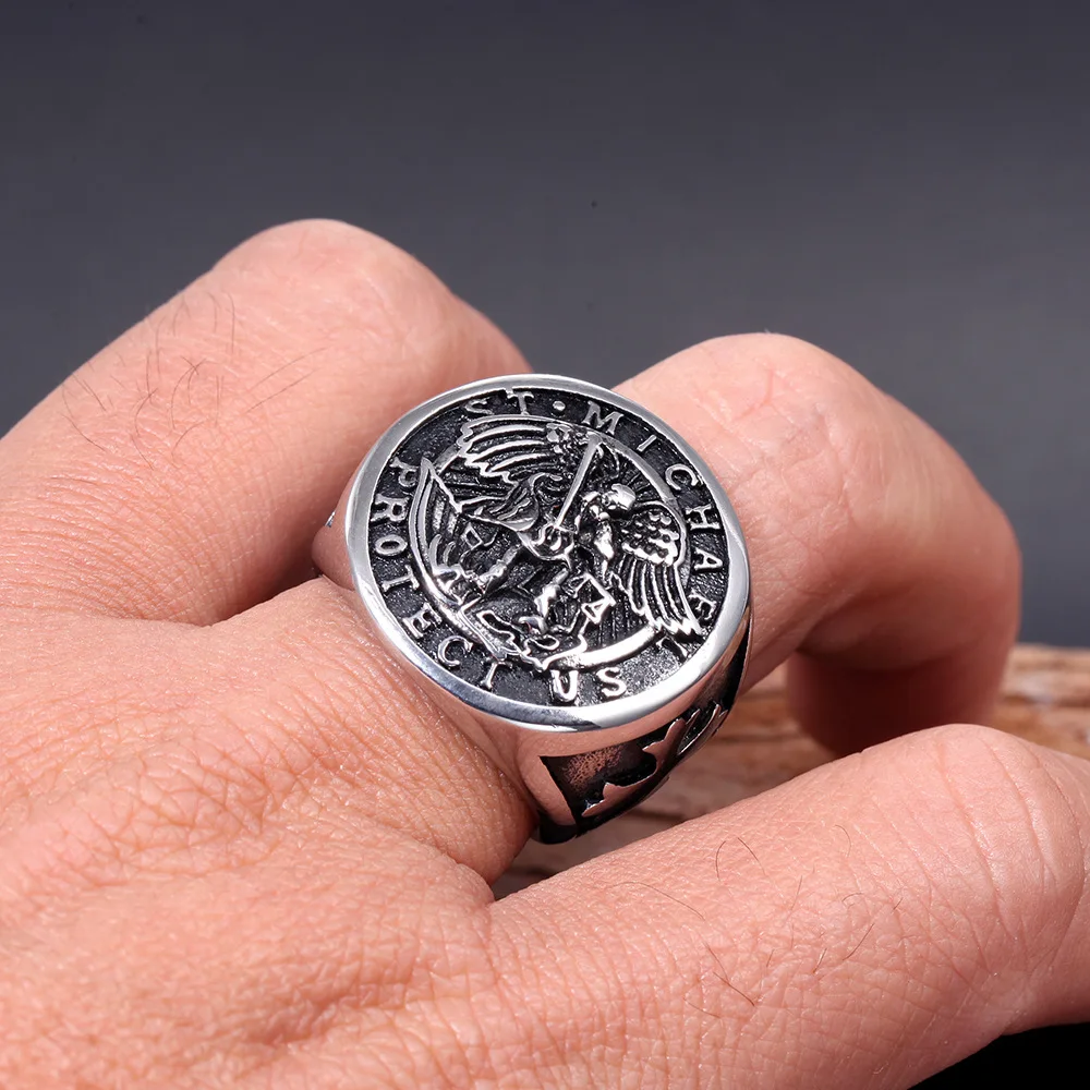 316L нержавеющая сталь St-Michael мужские кольца хороший талисман религиозная личность байкерское кольцо для мужчин мальчик модное ювелирное изделие подарок