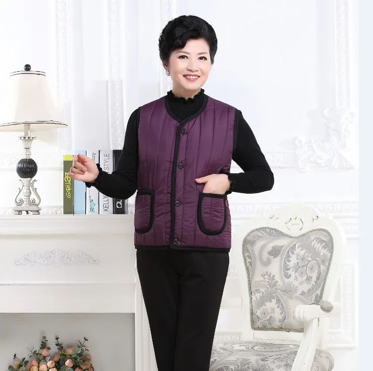 Women Purple 4XL размера плюс женщин среднего возраста зимний жилет бархат толстый теплый хлопок жилет для мужчин однобортный карман повседневные куртки - Цвет: Women Purple