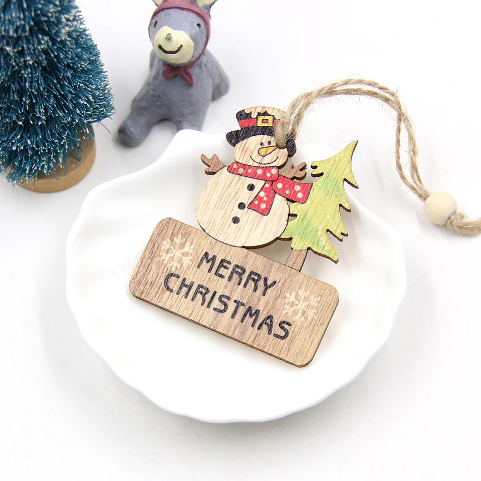 Snowman 3 шт. Merry Christmas Craft DIY Деревянные Подвески, украшения орнамент с рождественской елкой для домашнего декора, рождественские украшения для вечеринки, детский подарок - Цвет: Snowman