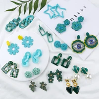 lifefontier korean irregular hollow geometric acrylic drop earrings for women summer green blue long earrings wedding jewelry