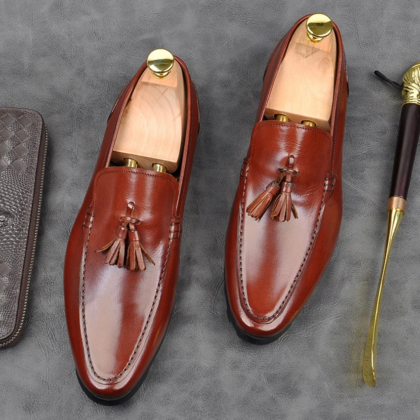 

New Arrival Genuine Leather Tassels Men's Moccasin Driving Shoes Pointed Toe Slip on Comfortable Casual Loafers AM191