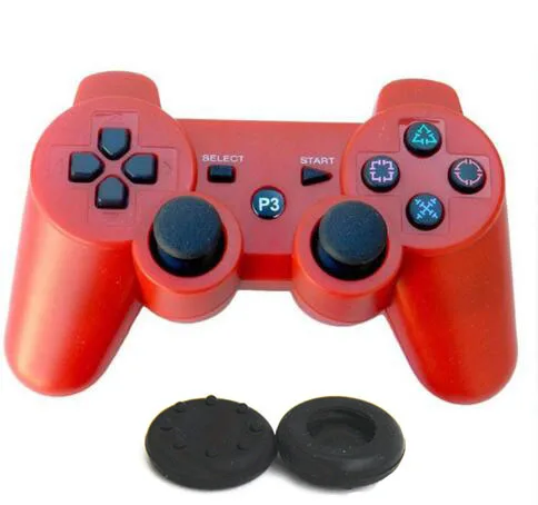 red with grip caps Беспроводной контроллер Bluetooth геймпад двойной вибрации джойстик для PS3 игры station3 геймпад 3 геймпад PS3 контроллер - Цвет: red with grip caps