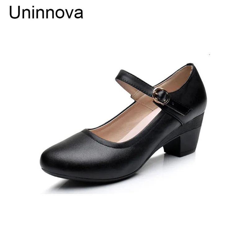 Uninnova/Женские Туфли Мэри Джейн на среднем каблуке черные туфли лодочки с закрытым