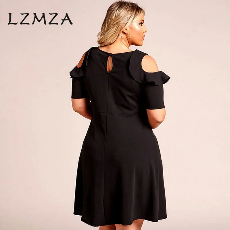 LZMZA Ruffles dress 2018 summer women short Sleeve Casual large size party O neck plus A-Line vestido de festa | Женская одежда