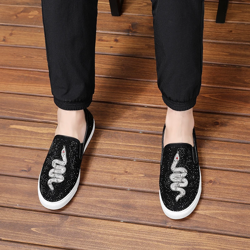 Luxury brand Animal Prints designer deer embroidery Rhinestone Men Loafers Fashion Male Nightclub Party shoes zapatos de novio | Обувь