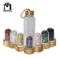 2021 drop shipping natural crystal quartz gravel gemstone healing glass energy elixir drink water bottle bamboo glass cup gift
