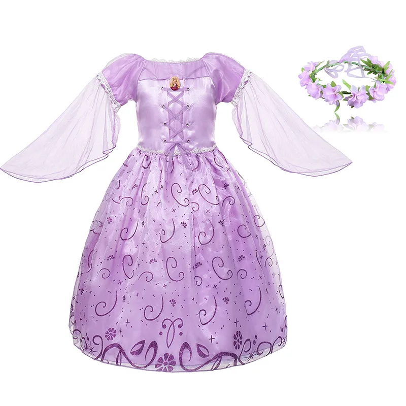 Dress Set 1 Платье Рапунцель; праздничная одежда для девочек; костюм с рисунком из мультфильма «Запутанная история»; нарядное весеннее бальное платье принцессы с тюлевыми рукавами для Хэллоуина - Цвет: Dress Set 1