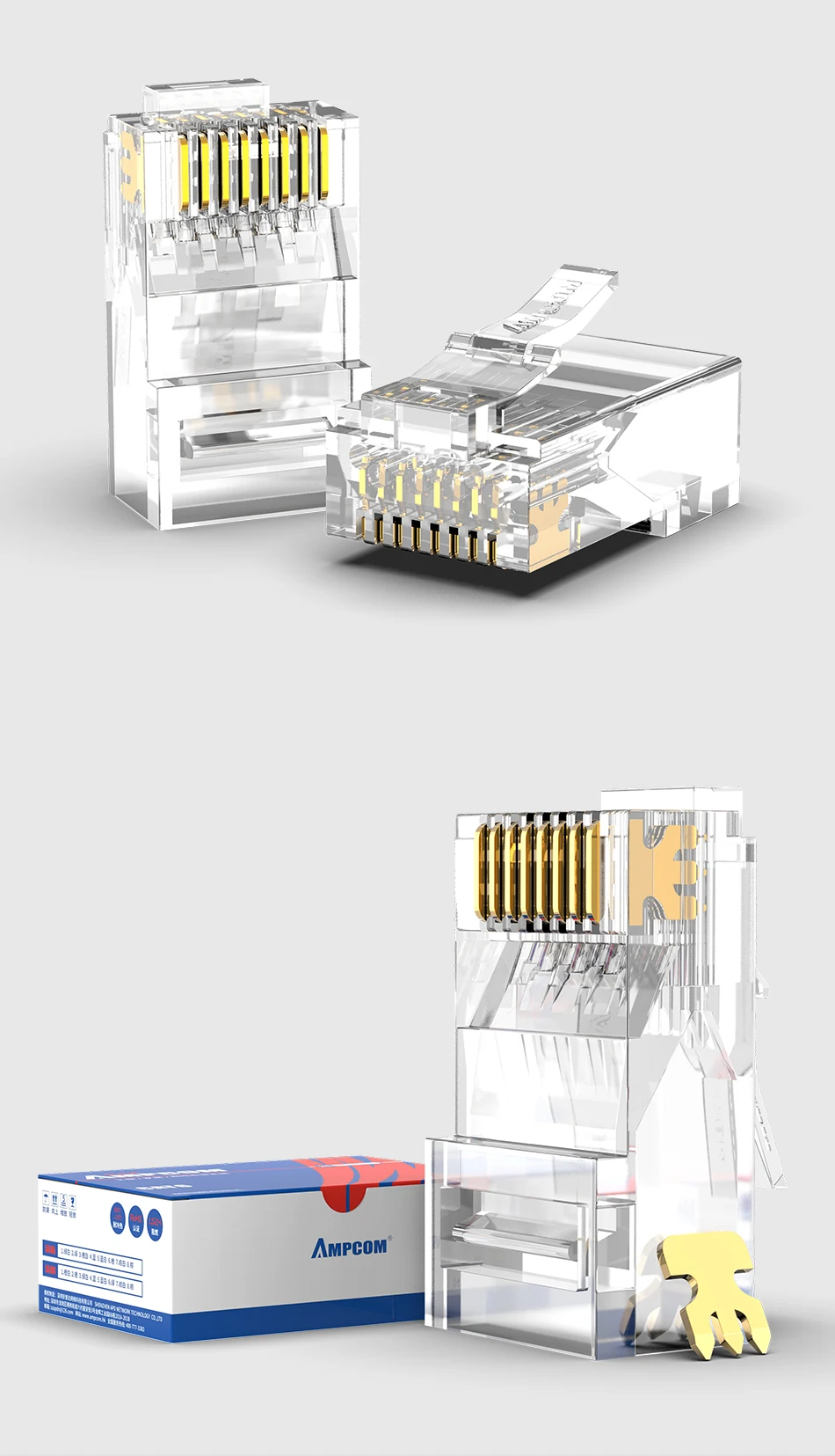 AMPCOM CAT5e UTP 50U RJ45 модульный разъем 8P8C обжимной Конец Ethernet кабель Ethernet разъем