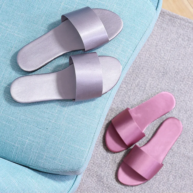 Женские тапочки домашняя обувь плоские домашние летняя шелковые шлепанцы