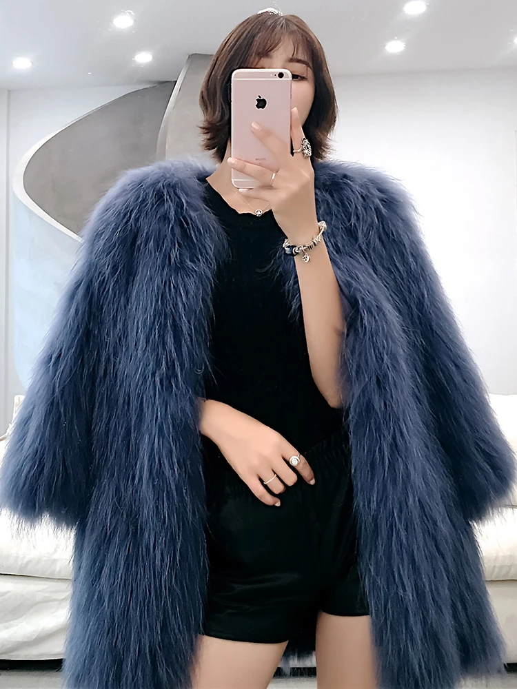 

Женская модная трикотажная куртка из натурального меха Raccon с рукавом-браслетом rf0158