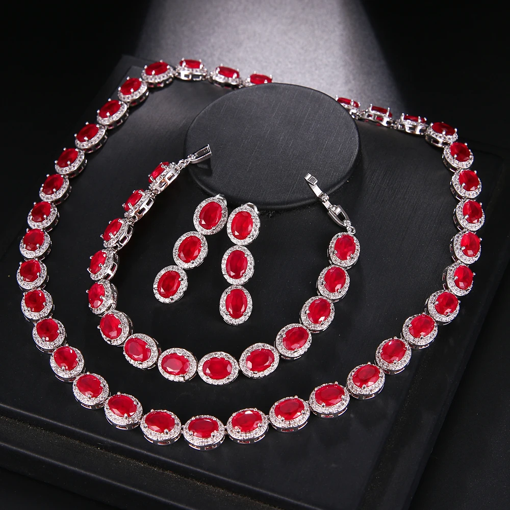 Hermosa красивые комплекты украшений SapphireRubyEmearldTopaz 925 Серебряное колье ожерелье
