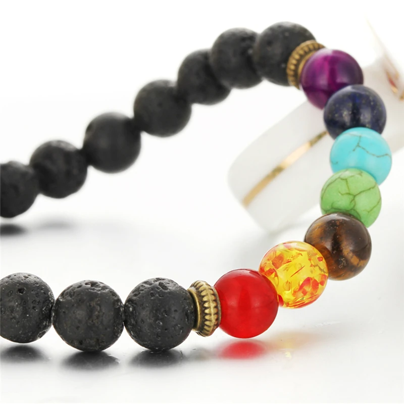 7 Чакр браслет Мужская Черная Лава Исцеление баланса бусины рейки Будда молитва