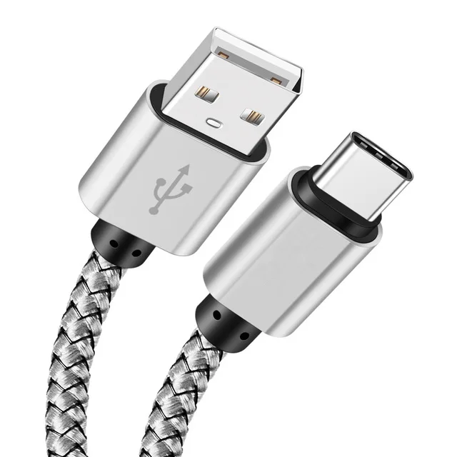 Серебристый 0,25 м/1 м Шнур usb type C кабель для передачи данных 2A быстрое зарядное устройство для samsung galaxy A80 A60 A40 A20 Tab A 8() Tab A 10,1 htc 10 U11 life - Цвет: Серебристый