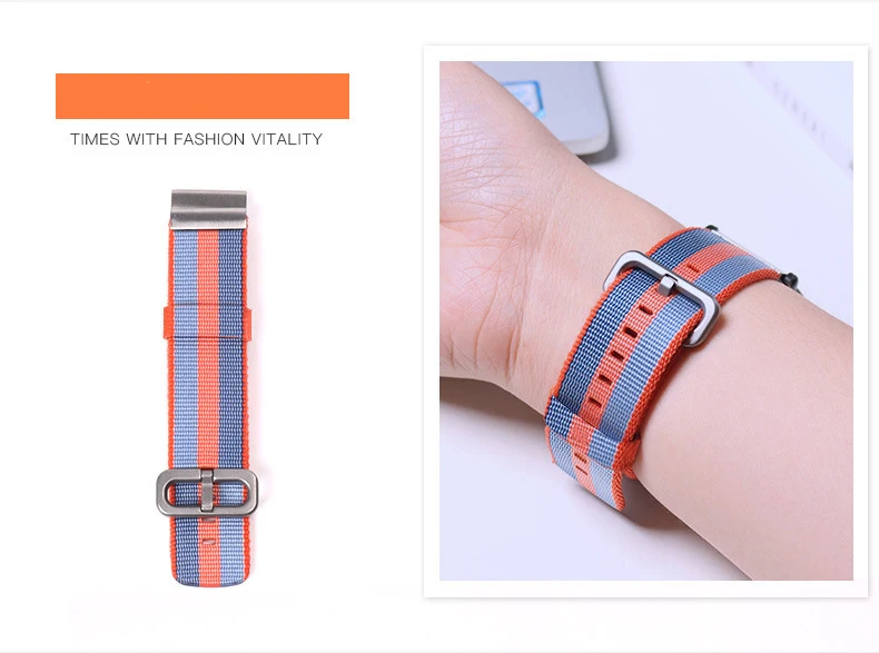 Orange-blue Нейлон из нержавеющей стали Холст Ремешок Для Xiaomi huami Amazfit Bip BIT Lite Молодежные часы Смарт Браслет для samsung S4 браслет ремешок - Цвет: Orange-blue