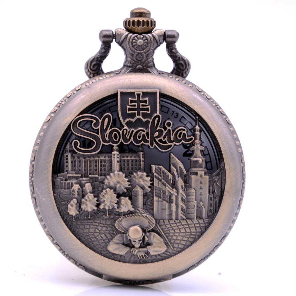 Античная Винтаж Словакия Countrys здания Мужские кварцевые карманные часы кулон цепочки и ожерелья цепи Подарки для детей relogio де bolso