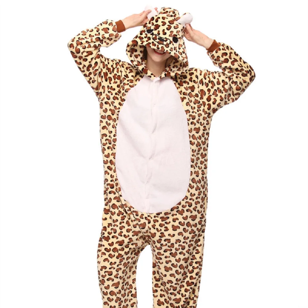 Leopard bear Мультяшное кигуруми, Женские пижамы Единорог, фланелевые комплекты пижам женские зимние пижамы Взрослые пижама комплект унисекс из фланели Взрослые пижама в виде животных единорог пижамы - Цвет: Leopard bear