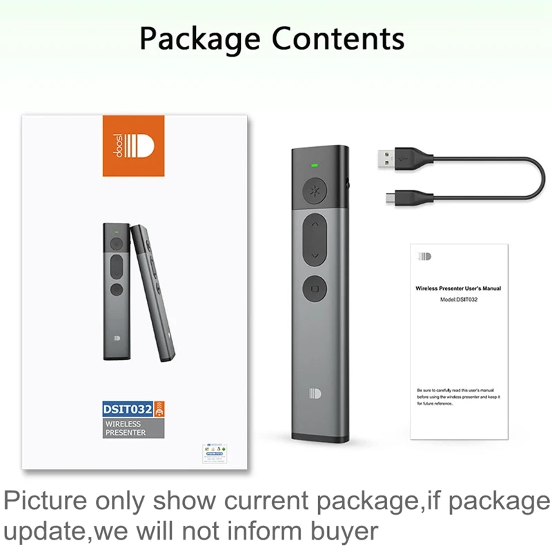Doosl Зеленая лазерная указка ручка Powerpoint Clicker Control ler 2 4 ГГц PPT беспроводной