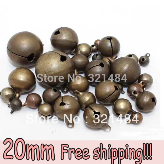 Free ship! 100pcs 20mm Antique Bronze Metal Jingle Bell Charms Christmas Jewelry DIY Findings Accessories