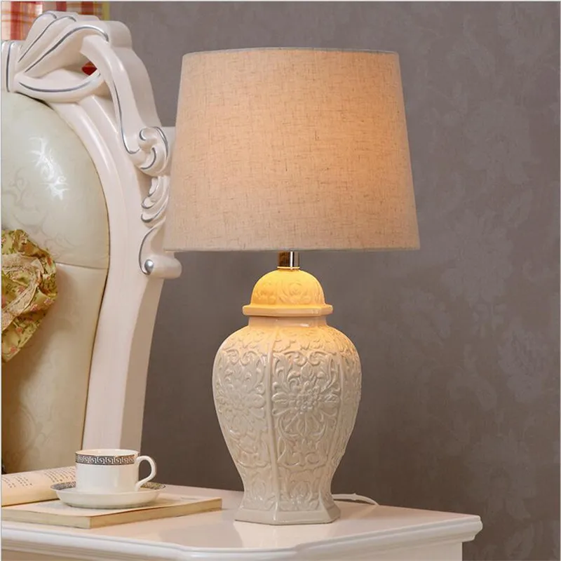 High End Europe Brief Handmade White Ceramic Fabric Led E27 Table Lamp for Wedding Decor Living Room Bedroom Study 1455c | Лампы и