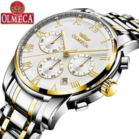 olmeca fashion relogio masculino top brand watches chronograph wrist watch steel white clock mens watch waterproof military
