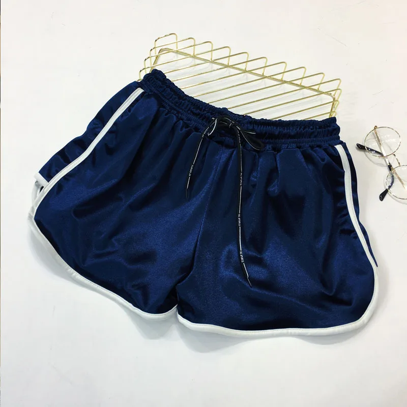 Blue BerylBella, летние женские шорты, одноцветные, эластичные, широкие, для бега, свободные, шорты для женщин, для фитнеса, для работы, женские шорты - Цвет: Blue